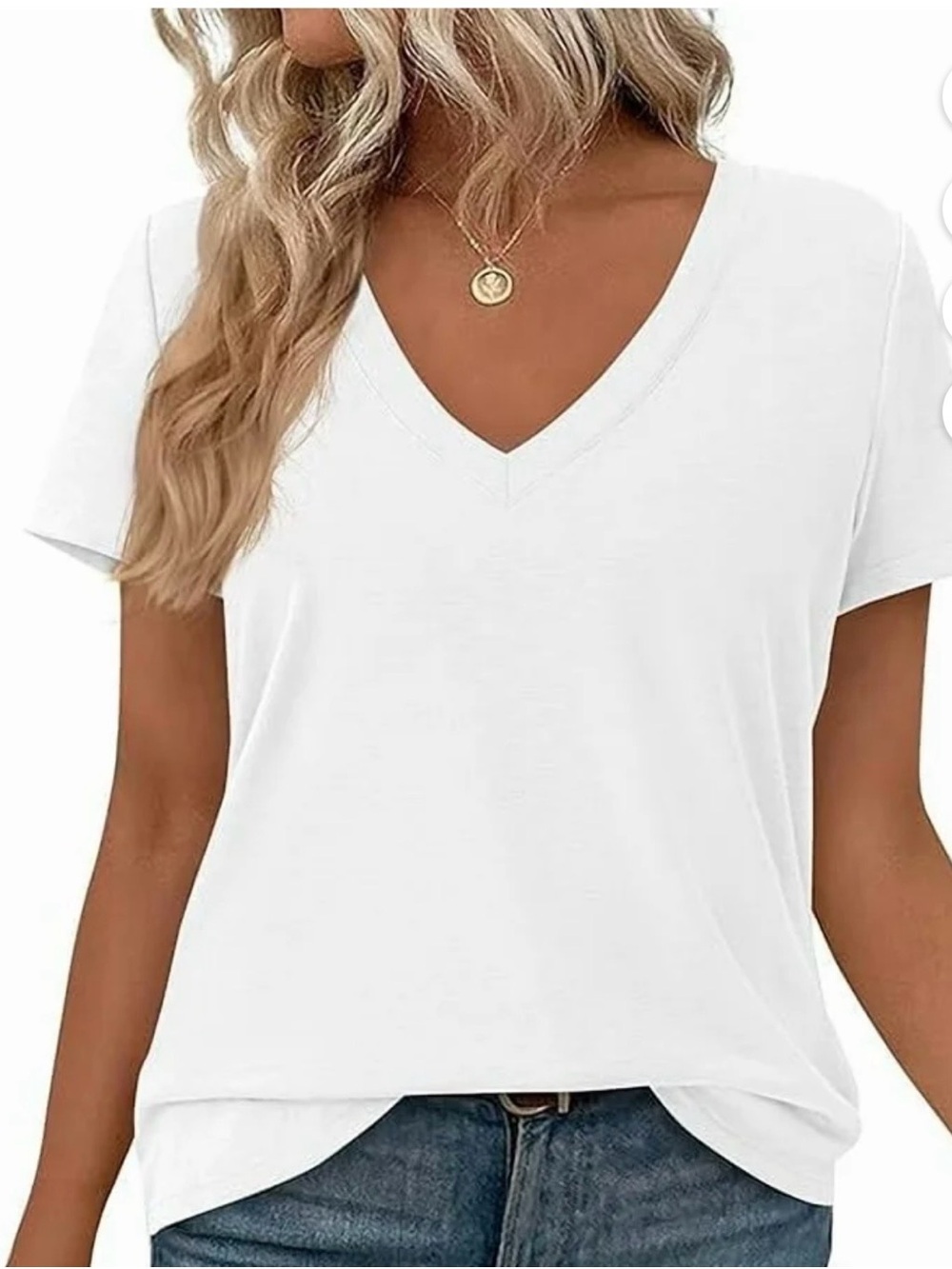 PrettyGarden White V-Neck Summer T-Shirt XL Loose Fit Basic Tee NWOT